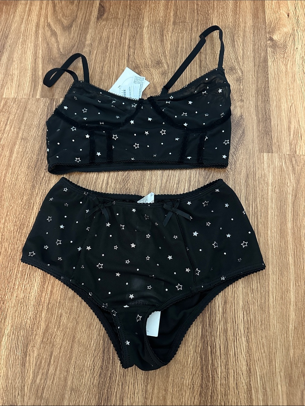 Forever 21 Black Star Print Bralette & High-Waist Brief Set